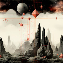 Futuristic Space Pattern with Planets and Orbit Lines