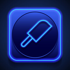 Knife simple icon. Flat design. Blue neon style on button. With shadow
