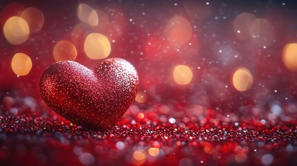 Obraz premium golden bokeh hearts shimmering softly against a rich red background creating a romantic and warm atmosphere perfect for celebrating valentines day