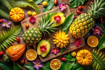 Fototapeta premium Vibrant Jungle-Inspired Food Photography from St. Lucia with Tropical Colors and Fresh Ingredients