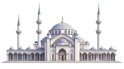 Fototapeta premium Suleymaniye Mosque Isolated Against a White Background: A Stunning Representation of Istanbul's Iconic Architectural Beauty and Cultural Heritage
