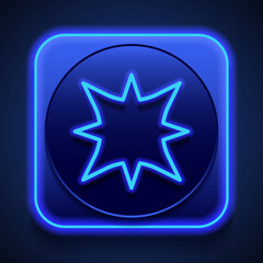 Explosion simple icon. Flat design. Blue neon style on button. With shadow