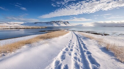 Snow-covered Hvolsvollur, Iceland
