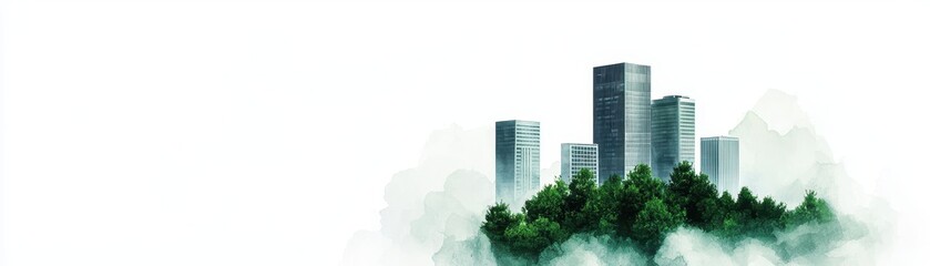 Fototapeta premium A blending of urban skyscrapers and lush greenery, illustrating a harmonious coexistence of nature and modern architecture.