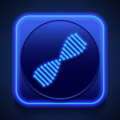 DNA simple icon vector. Flat design. Blue neon style on button. With shadow