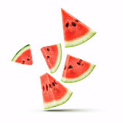 red watermelon slices isolated on white background