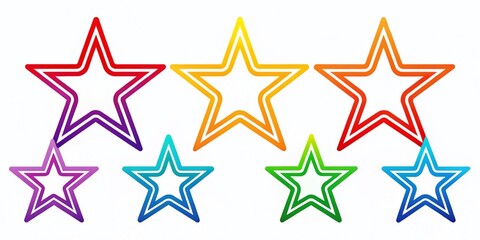 Obraz premium Vibrant rainbow star outline icons collection ideal for logo design and branding, featuring colorful vector illustrations that enhance visual appeal