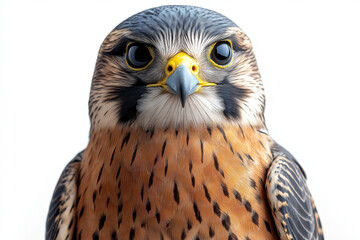 Fototapeta premium Close-up portrait of a majestic hawk against a white background