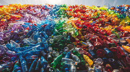 Obraz premium Environment pollution, closeup of many pastic bottles, recycle of trash and plastic