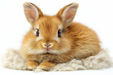 Obraz premium Adorable fluffy baby rabbit on soft blanket