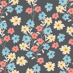 Amazing seamless floral pattern with bright colorful small flowers.