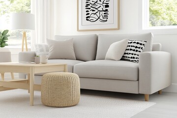Mid-Century Modern Interior with Abstract Black and Gold Art Print