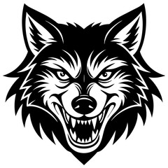 Wolf head angry mood silhouette black Color vector