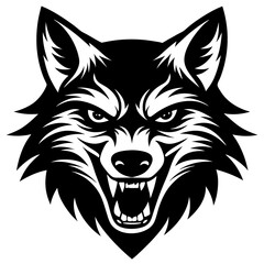 Wolf head angry mood silhouette black Color vector