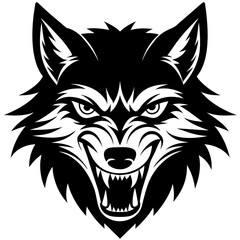 Wolf head angry mood silhouette black Color vector