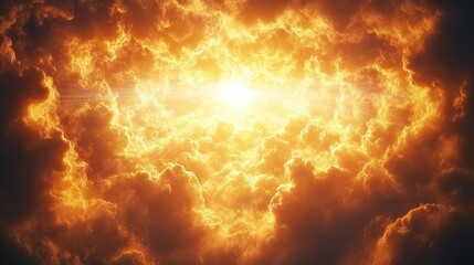 Fototapeta premium Golden rays burst through dark clouds, creating a stunning view at sunrise