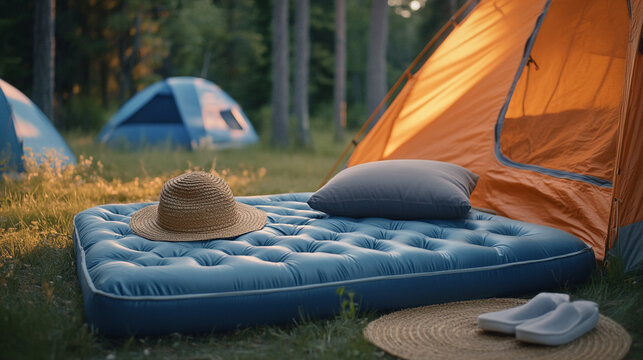 Camping Gear   Inflatable Mattress  Pillows  Hat  Camping Tent  Outdoor  Nature