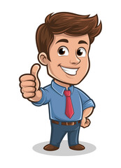 Confident Young Man Giving a Thumbs-Up in Cartoon Style - Smiling Office Worker Vector Illustration On Transparent Background