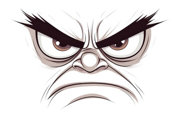 Illustration of a fierce, angry face with intense eyes and furrowed brows. Perfect for concepts of anger, emotion, and expression.