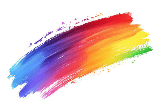 Vibrant rainbow brushstroke splash depicting a spectrum of colors, showcasing artistic creativity and diversity on a transparent background.