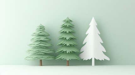 Obraz premium Three decorative trees in varying shades on a soft pastel background.