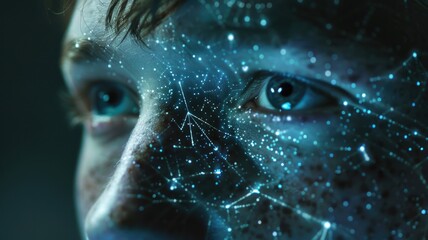 Futuristic technology and human connection with digital network overlay