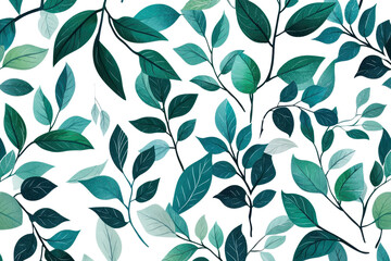 Seamless pattern of vibrant green leaves on a dark background, perfect for wallpaper, textiles, and nature-themed design projects.