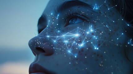 Futuristic technology and human connection with digital network overlay