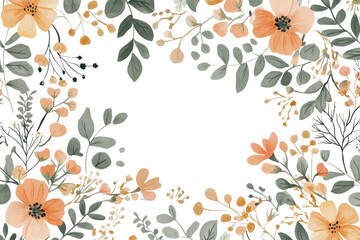 A beautifully detailed floral frame with soft peach and green tones, perfect for invitations, greeting cards, or artistic designs.