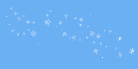 Snowflakes. Snow, snowfall. Falling scattered white snowflakes on a blue background.