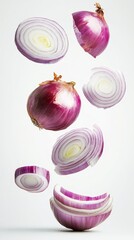Artful arrangement of floating onion slices capturing movement and freshness in culinary imagery