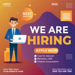 Modern We Are Hiring Social Media Ad Poster Design in Vector EPS Format for Job Recruitment and Vacancy Announcements