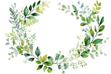 Fototapeta premium Elegant watercolor wreath with lush green leaves, perfect for natural design projects, invitations, or eco-friendly themes.
