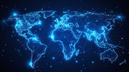 A Global Network of Interconnected Points of Light Depicting the World Map