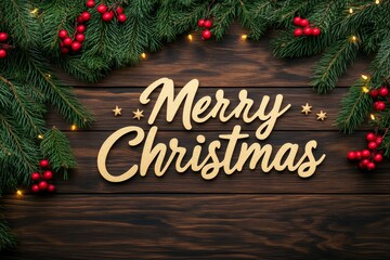 Festive joy celebrating the spirit of christmas with pine branches and cheer