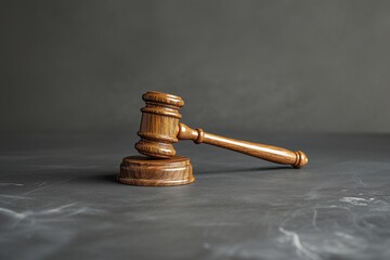Wooden judge gavel on gray background. Banner template for advertising legal companies, protection of their rights, litigation for property, divorce and lawyer services with space for text