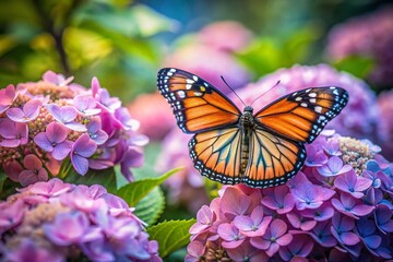 Obraz premium Viceroy Butterfly on Hydrangea Flowers in a Fall Garden - Minimalist Nature Photography