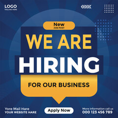 Modern We Are Hiring Social Media Ad Poster Design in Vector EPS Format for Job Recruitment and Vacancy Announcements