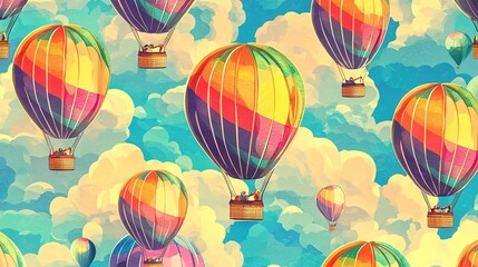 Fototapeta premium Colorful Hot Air Balloons in Blue Sky with White Clouds