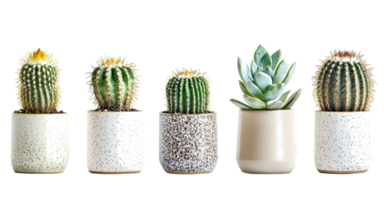 Miniature Cactus and Succulent Collection in Modern Ceramic Pots Generative AI