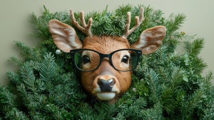 Creative Reindeer Face Crafted from Glasses, Thuja Branches, and Baubles for Holiday Decor