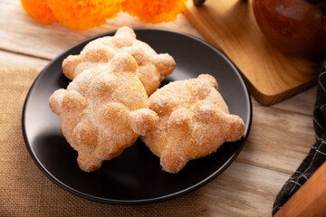 Pan de Muerto. Typical Mexican sweet bread that is consumed in the season of the day of the dead....