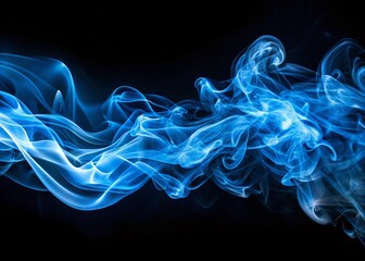Obraz premium Ethereal Abstract Blue Smoke on Black Background - Mysterious Flowing Light Lines for Artistic and Creative Projects