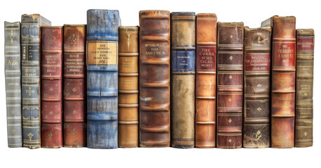 Timeless Wisdom: Vintage Bookshelf Collection Isolated on White