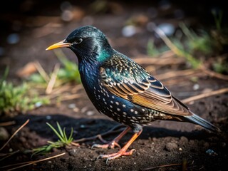 European Starling on Grass - Nature Wildlife Photography for Your Projects