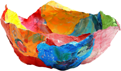 Vibrant Handmade Paper Mache Bowl Isolated on White Background