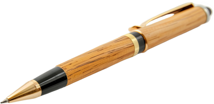 Elegant Wooden Ballpoint Pen Isolated on White Background