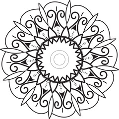 Simple, abstract and circle floral mandala art design, Alpona design, floral art design with black color on a white background for coloring book, relaxing cover, door alpona and various purposes.