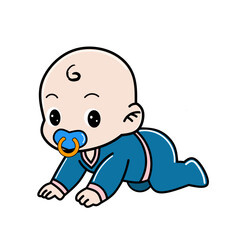 Fototapeta premium Cute Cartoon Baby Boy Crawling Vector flat design style Illustration.