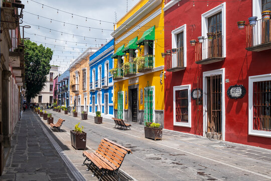 Callejon de los Sapos, one of the most colorful streets in the city of Puebla, Mexico